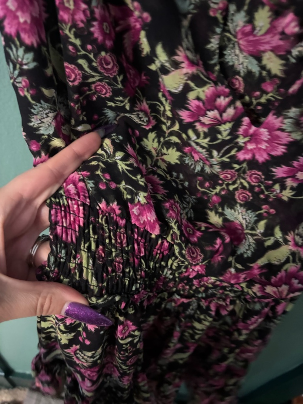 Misa Los Angeles Black Mini Dress with Pink Floral Print - Picture 2 of 6